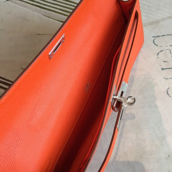 In Stock! Kelly Cut 31 Clutch – Vibrant Orange Epsom Leather, Premium Craftsmanship, Elegant Evening Bag