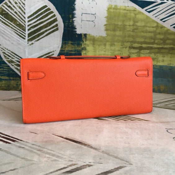 In Stock! Kelly Cut 31 Clutch – Vibrant Orange Epsom Leather, Premium Craftsmanship, Elegant Evening Bag