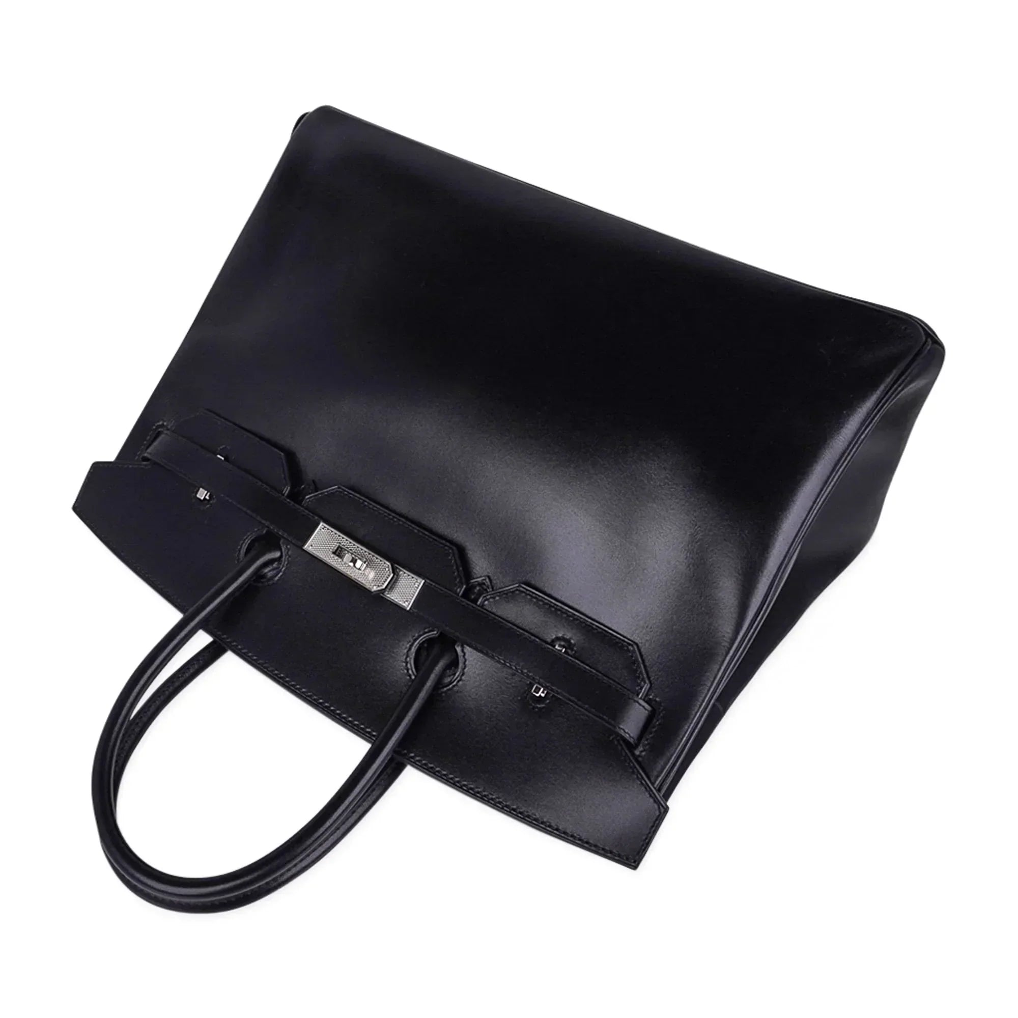 Birkin 35 Bag Black Box Palladium Guilloche Hardware