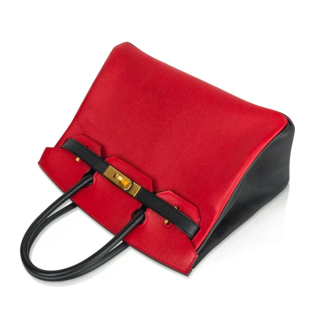 Birkin HSS 30 Bag Rouge Casaque and Black Chevre Brushed Gold Hardware